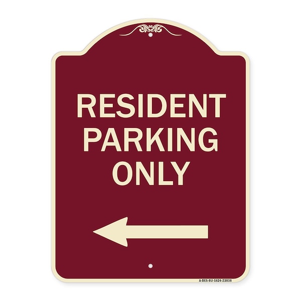 Reserved Parking Resident Parking W/ Left Arrow Heavy-Gauge Aluminum Sign, 24" x 18", BU-1824-23038